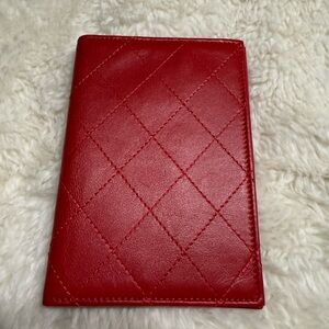 Chanel Red Quilted Passport Holder Authentic